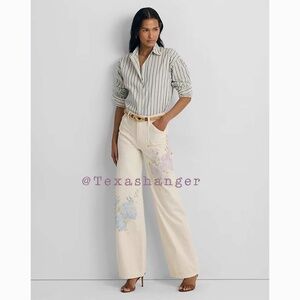 NWT Lauren Ralph Lauren Floral High Rise Wide Leg Jeans Size 10 Mascarpone Cream